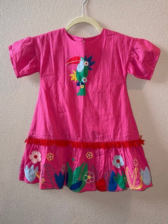 Boden Other - Mini Boden Pink Embroidered Dress with Parrot Design